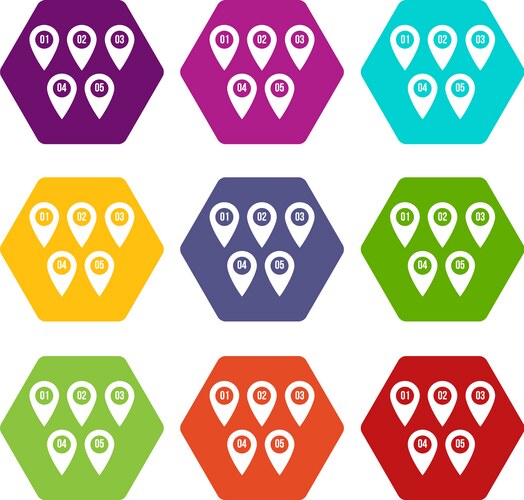 Pointer marks icon set color hexahedron vector image