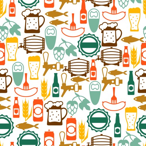 Seamless pattern with beer icons and objects vector image