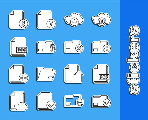 Set line document folder and check mark pdf file vektorbild