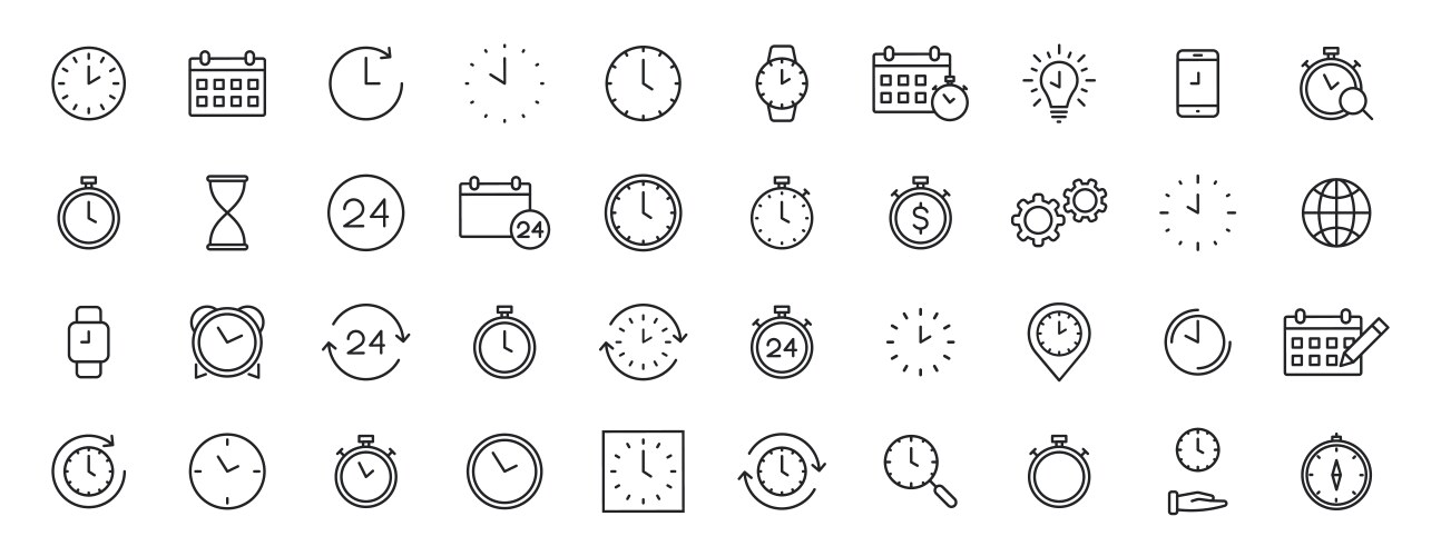 Set of 40 time and clock web icons in line style vektorbild