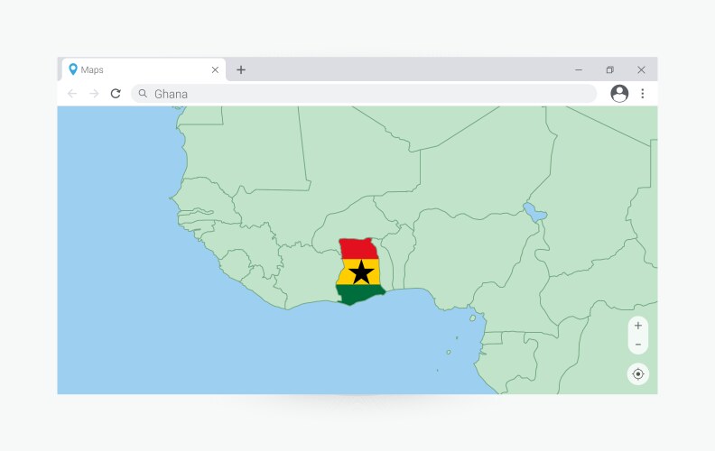 Browser window with map of ghana searching vector image