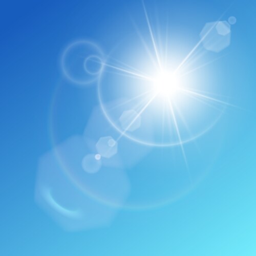 Blue sky with sun and lens flare Royalty Free Vector Image