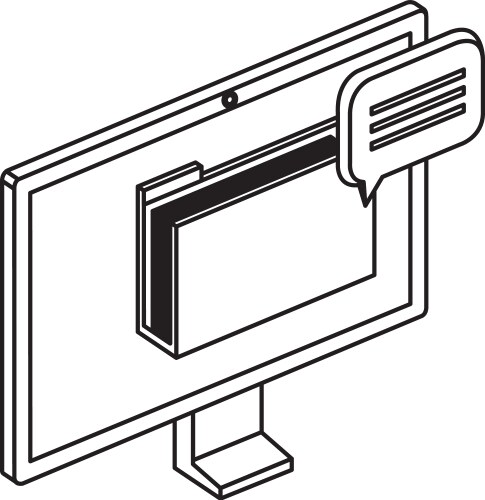 Computer with folder documents files and speech vector image