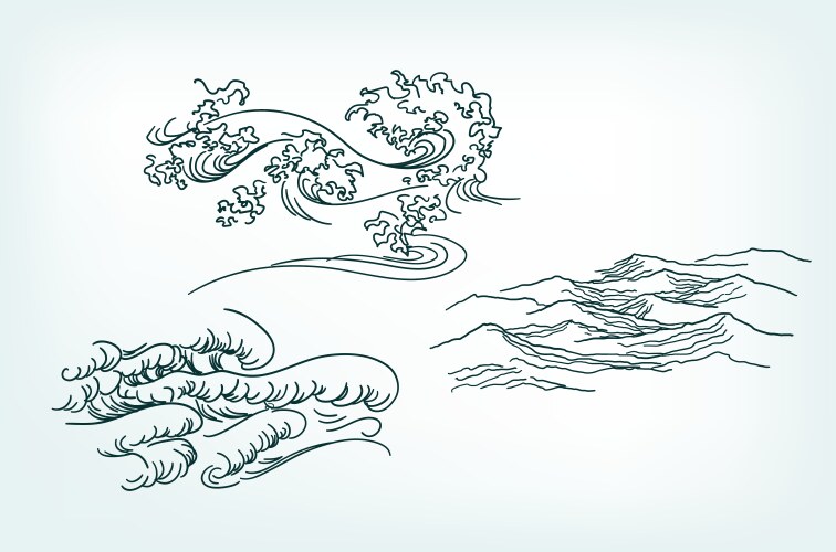 Sea design elements japanese waves traditional Vector Image