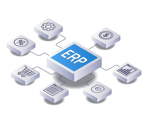 Erp network business infographic 3d flat isometric vector image