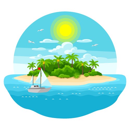 Ocean scene with island and beach Royalty Free Vector Image