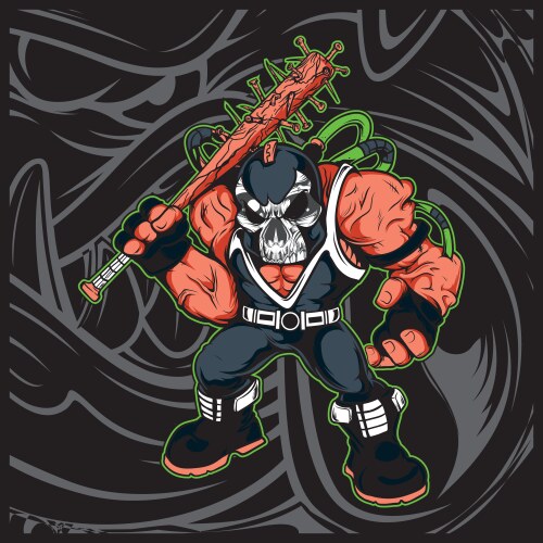 Cartoon skull holding a baseball bat hand drawing Vector Image