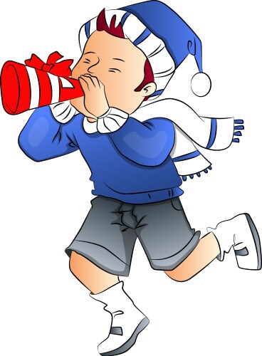 Boy blowing party horn blower Vector Image
