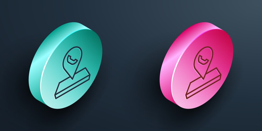 Isometric line map pointer with telephone vector image