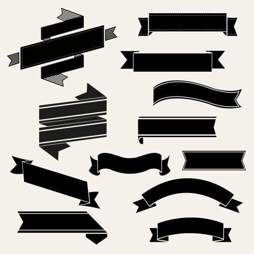 Black ribbon set in isolated white background Vector Image