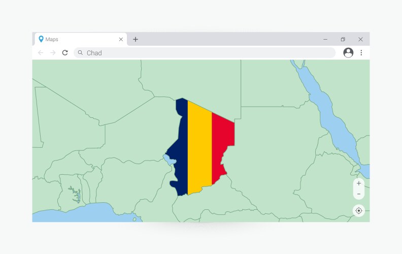 Browser window with map of chad searching vector image