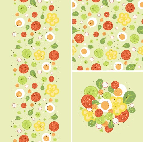 Eggs and salad set of seamless pattern borders vector image