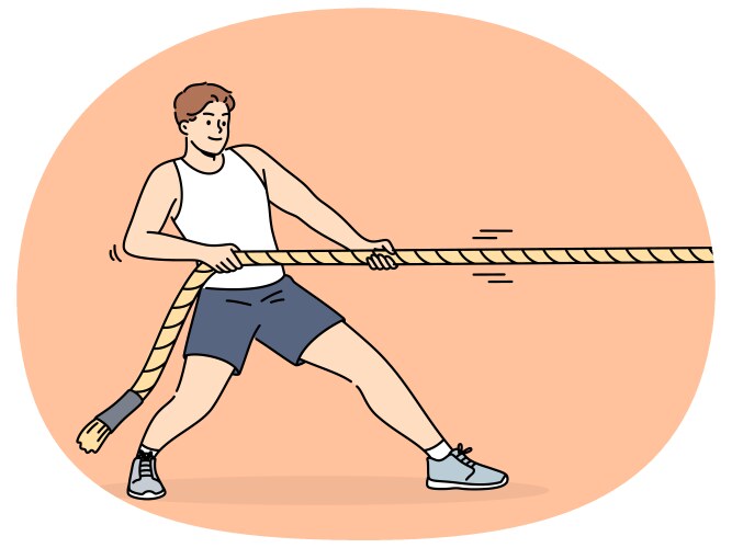 Strong man pulls rope while participating Vector Image