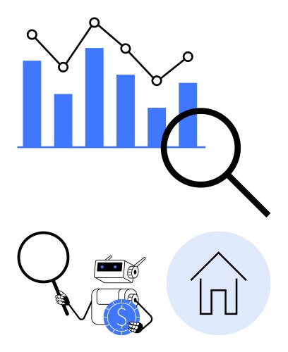 Data analysis with charts ai robot magnifying vector image