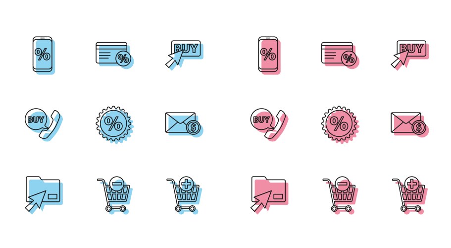 Set line cursor click document folder percent vector image