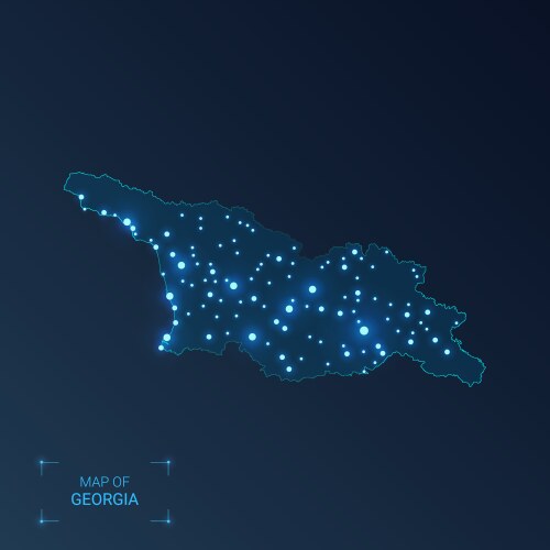 Georgia map with cities luminous dots - neon vector image