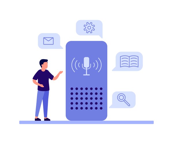 Smart speaker voice command device application vector image