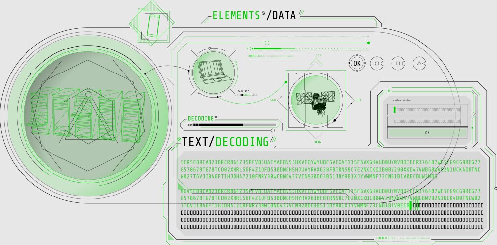 Hud interface for processing server data with text vector image