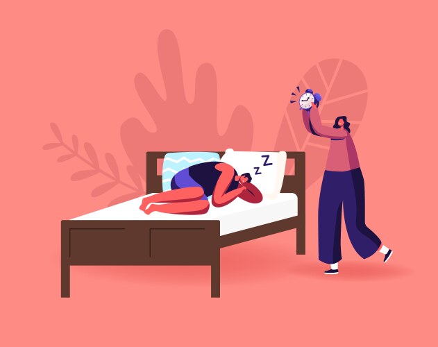 Man Ignoring Alarm Clock - Sleepy Scene Vector Image