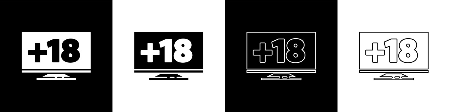 Set computer monitor with 18 plus content icon vector image