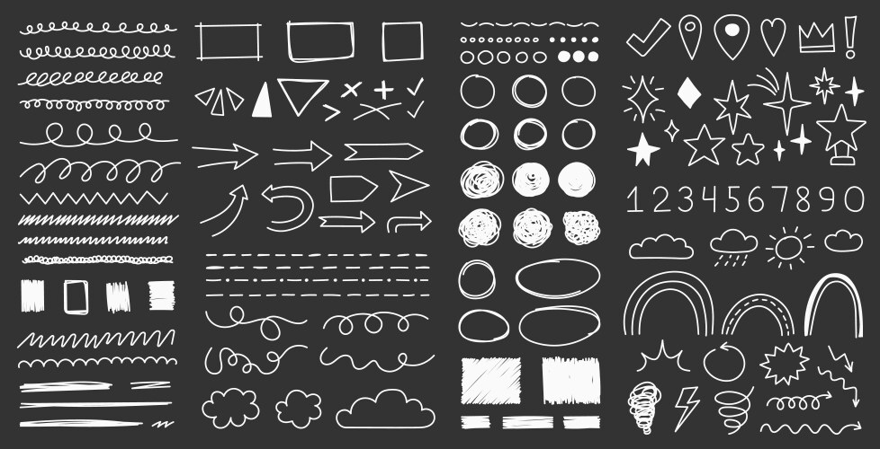Set of hand drawn white doodle design elements Vector Image