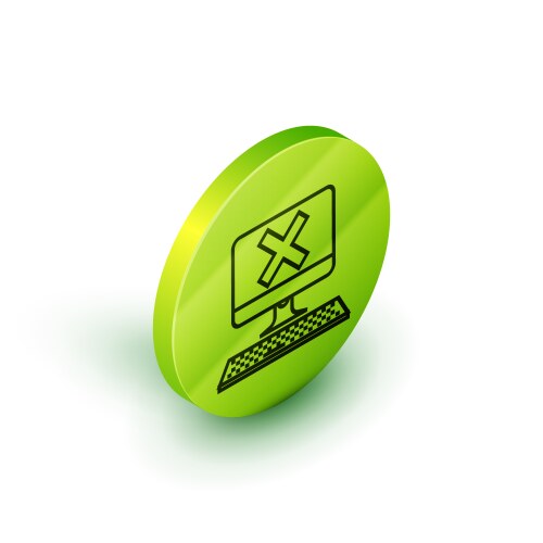 Isometric line computer with keyboard and x mark vector image