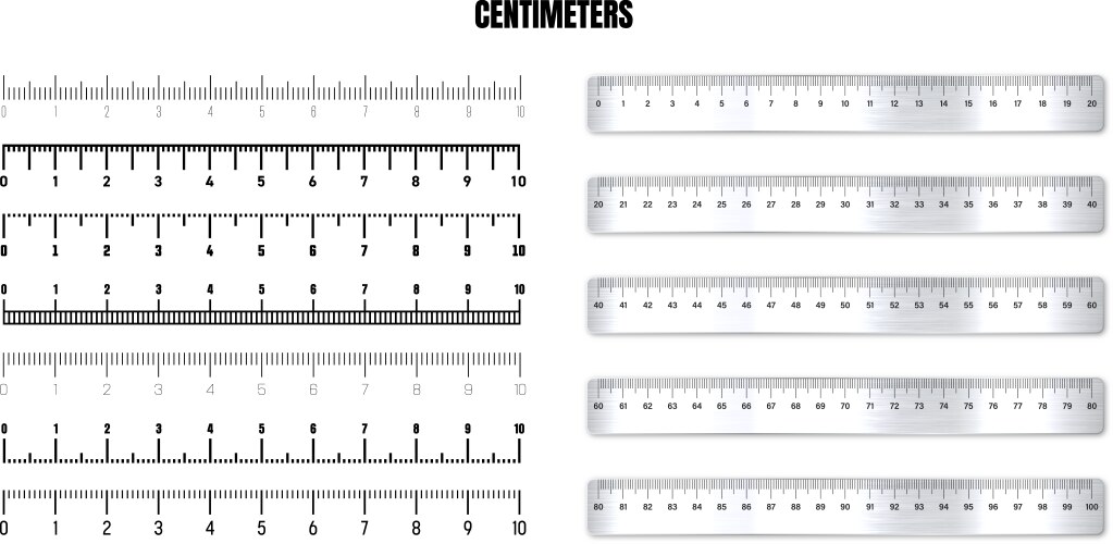 Realistic metal rulers with black centimeter scale vector image