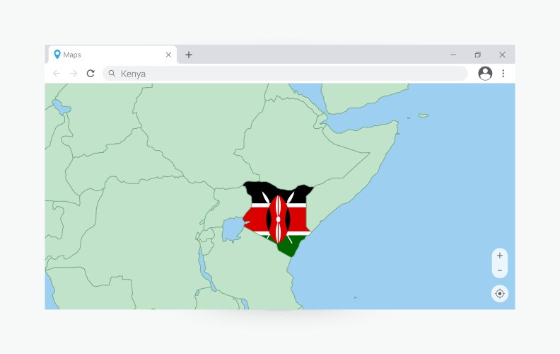 Browser window with map of kenya searching vector image