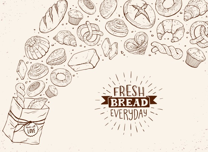 Bakery retro background with hand drawn Royalty Free Vector