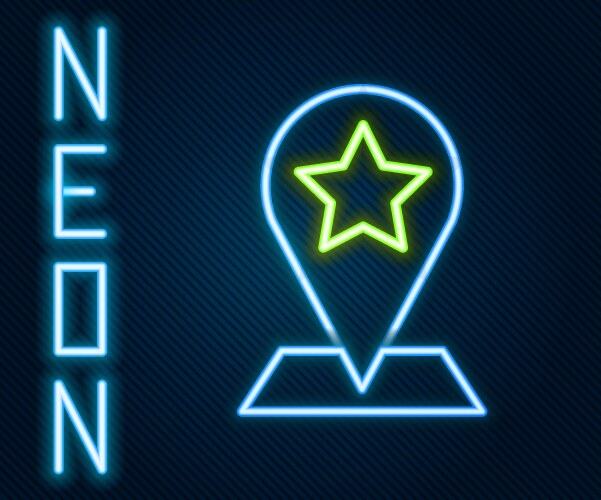Glowing neon line map pointer with star icon vector image