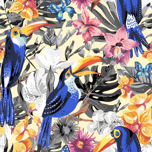 Beautiful seamless back humingbirds and flowers Vector Image