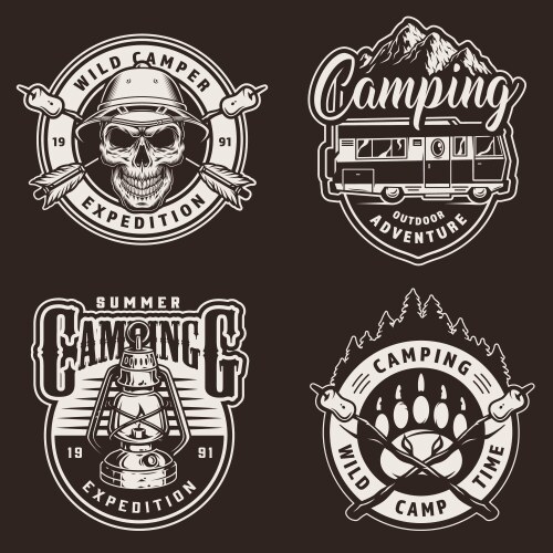 Vintage Camping Prints - Skull Adventure Vector Image