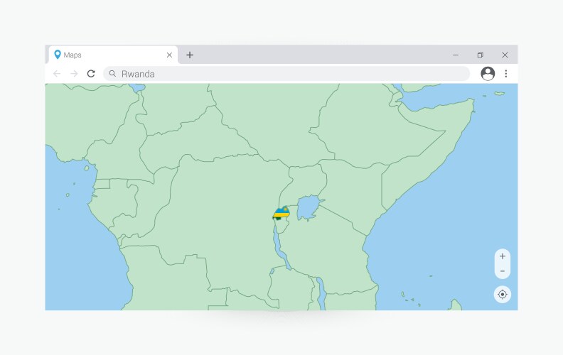 Browser window with map of rwanda searching vector image