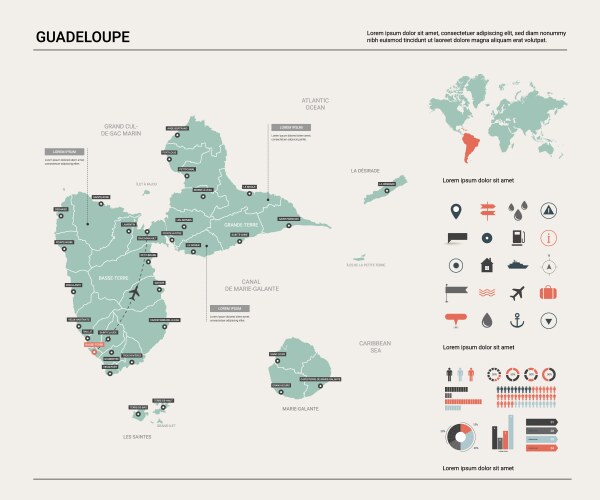 map guadeloupe high detailed country vector image