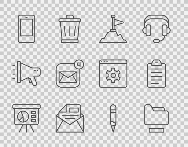 Set line board with graph document folder vector image