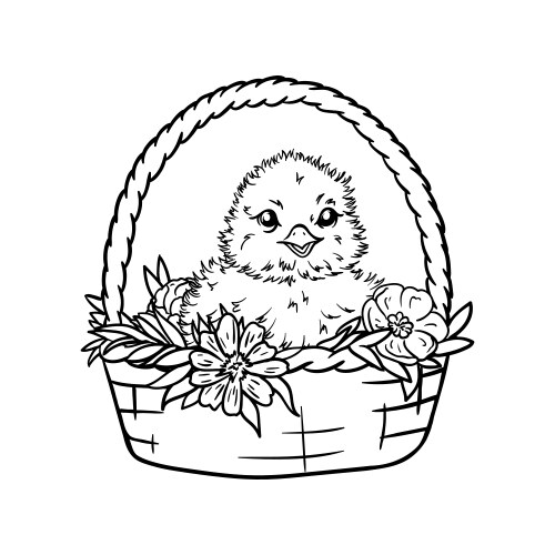 Coloring page with chicken easter cake and eggs Vector Image