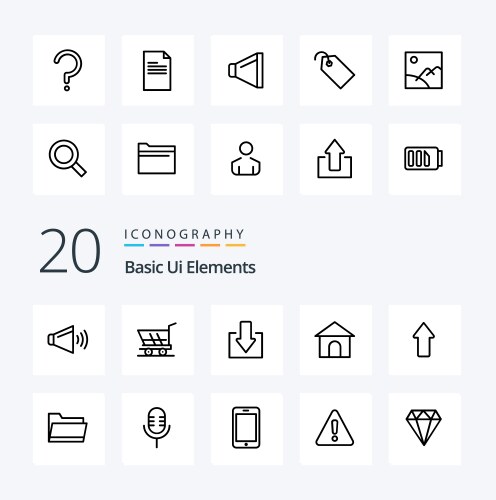 20 basic ui elements line icon pack like question vector image