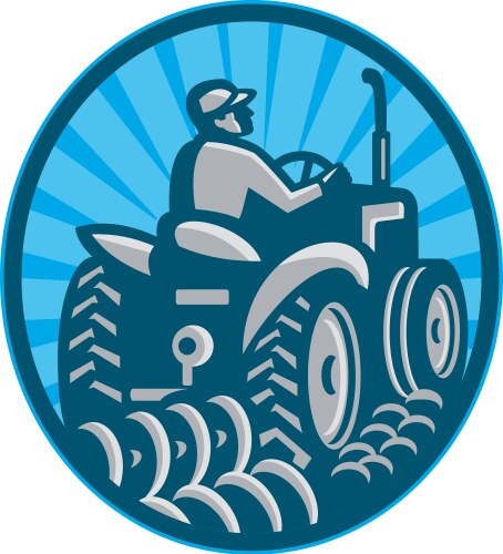 Farmer driving vintage tractor retro Royalty Free Vector