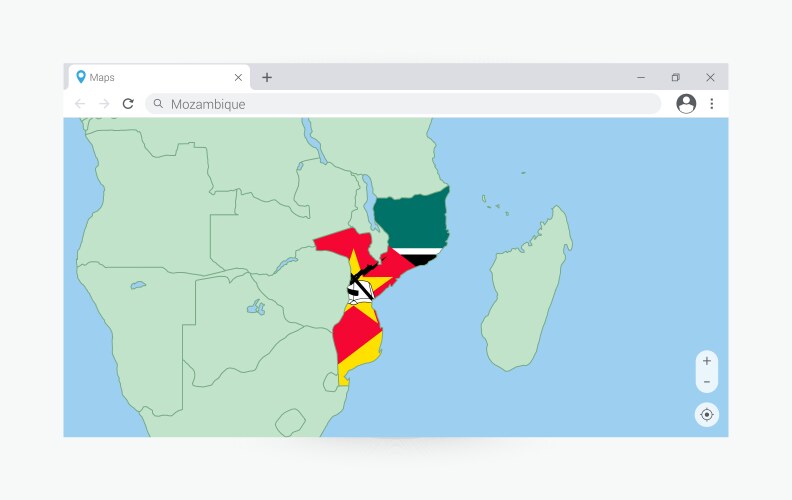 Browser window with map of mozambique searching vektorbild