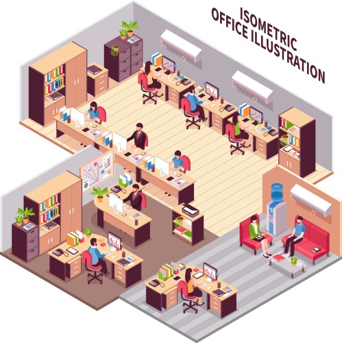 isometric office workplaces vector image