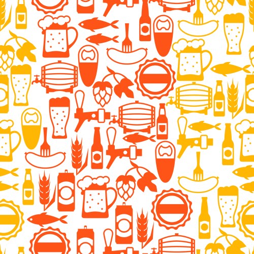 Seamless pattern with beer icons and objects vector image