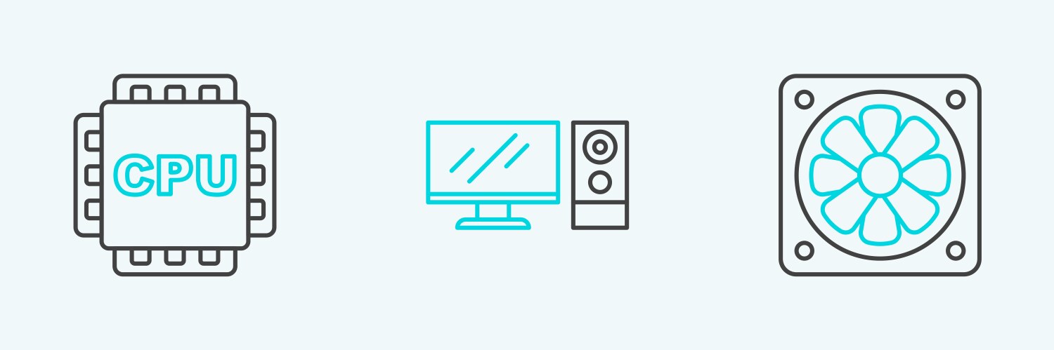Set line computer cooler processor with cpu vector image