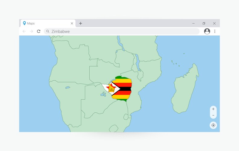 Browser window with map of zimbabwe searching vector image
