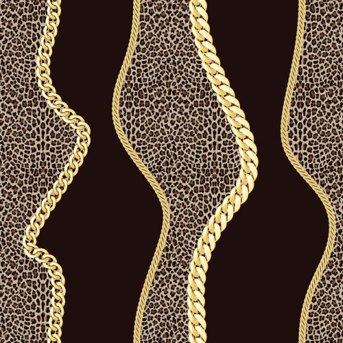 Golden chains seamless pattern with leopard Vector Image