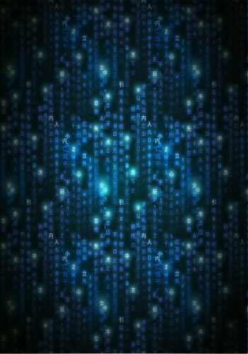 Blue matrix symbols digital binary code on dark vector image