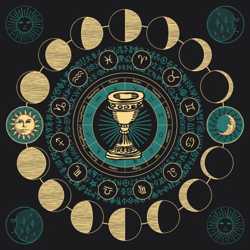 Sign with holy grail the sun moon Vector Image