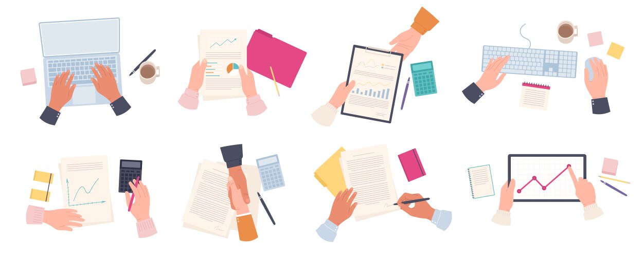 Working Businessman Hands Man Typing On Laptop Vector Image