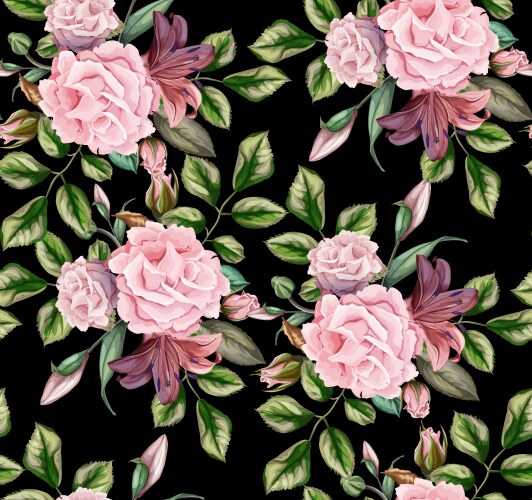 Rose flower blossom leaf seamless pattern Vector Image