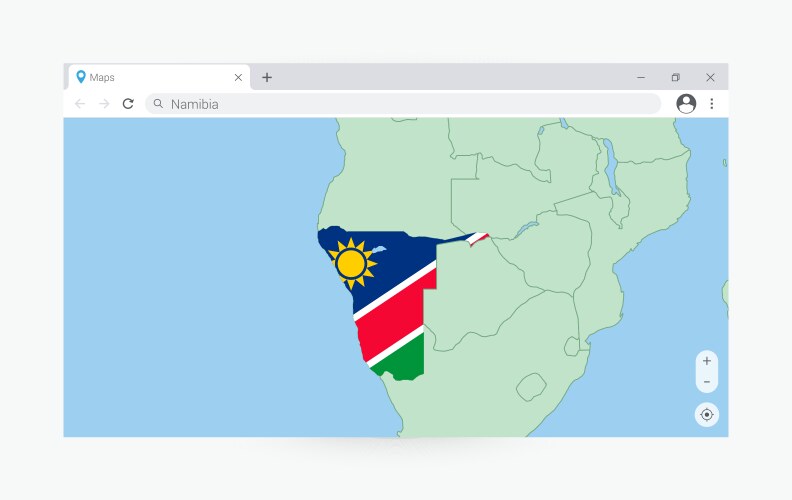 Browser window with map of namibia searching vector image