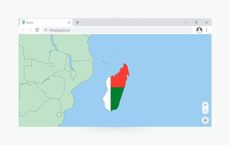 Browser window with map of madagascar searching vector image